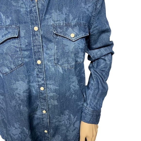 GAP 1969 Blue XS Floral Print White Pearl Snap Button Denim Dress in EUC - Picture 8 of 13